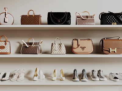 Stylish Handbags On Shelf Display With Various Designs And Fashionable Styles 3d model