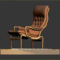 Elegant Orange Leather Tufted Diamond Pattern Armchair On Wooden Platform 3d model