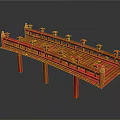 Traditional Red Bridge Structure With Ornate Railings Carved Pillars And Reflective Base