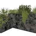 Modern Black Rectangular Concrete Planters With Lush Green Decorative Potted Plants 3d model