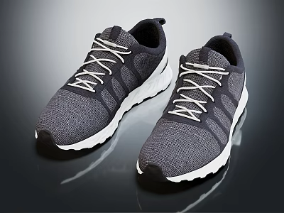 Lace Up Navy Blue And White Athletic Shoes With Mesh Upper And White Sole 3d model