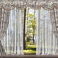Elegant Layered Curtains With Floral Pattern Sheer Inner And Tree Garden View