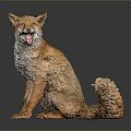 Realistic Orange Fox Sculpture Sitting With Open Mouth And Furry Texture