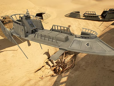 Military Stealth Fighter Jet With Twin Wings And Open Cockpit In Dry Desert Terrain 3d model