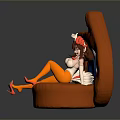 Brown Haired Girl With White Wings Sitting On Orange Creature Shaped Seat