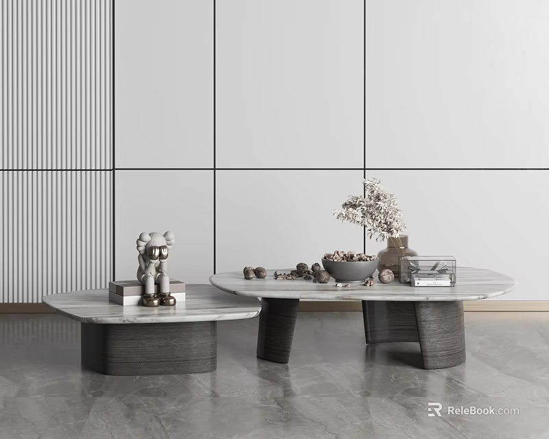 Modern Minimalist Round Coffee Tables With Marble Top And Decorative Vase Books 3d model 