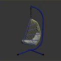 Modern Single Seater Chair With Blue Metal Frame And Rattan Weave Design