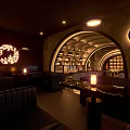 Stylish Bar Interior With Arched Design Wine Shelves And Lighting 3d model