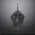 Medieval Decorative Shield With Skull Ornaments Spiked Top And Intricate Carvings