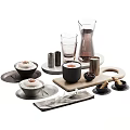 Minimalist Decorative Ornament Set With Ceramic Bowls Marble Trays Glass Cups And Metal Containers