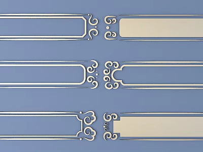 Ornate Carved Metal Decorative Strips Featuring Intricate Patterns on Blue Background 3d model