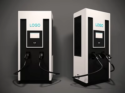 Commercial EV Charging Stations with White Black Design Digital Screens and Charging Ports 3d model