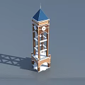 Brown and White Clock Tower with Blue Spire and Arched Base Against Blue Sky