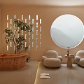 Cozy SPA Sauna Space With Massage Bed Wooden Tub And Round Window