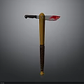 Axe Weapon With Red Stained Blade And Yellow Brown Wooden Handle