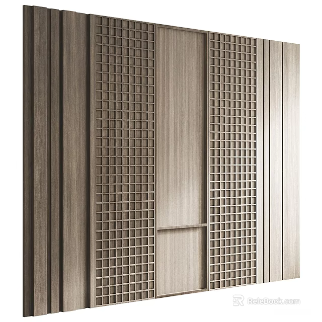 Modern Wooden Wall Panel With Grid Pattern And Sleek Contemporary Design 3d model 