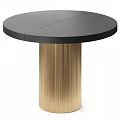 Modern Round Coffee Table With Black Tabletop And Golden Ribbed Column Base 3d model