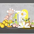 Colorful Party Decorations With Pink Yellow Balloons Large Daisy Flowers And Love For You Sign 3d model