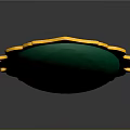 Green Oval Gemstone With Golden Ornate Frame And Building Reflection On Surface