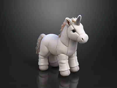 Cute White Plush Unicorn Doll With Soft Mane And Tail For Kids 3d model
