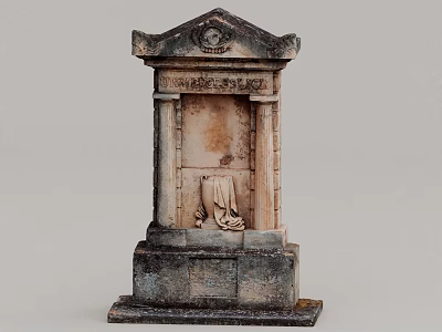 Ancient Stone Landscape Sculpture With Classical Pediment Carved Panel And Base 3d model