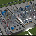 Modern Industrial Factory Building With Red Brick Exterior Grey Roof Steel Structures And Industrial Pipes