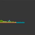 Cartoon City Scene With Green Trees Buildings Roads And Blue Water Area