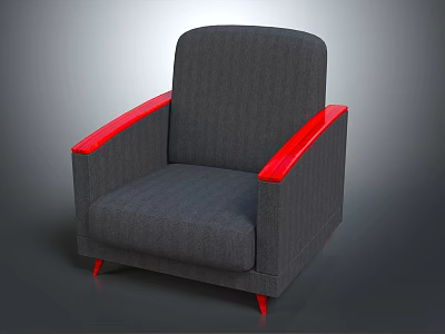 Stylish Modern Gray Fabric Single Sofa with Red Armrests and Legs Design 3d model