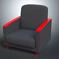 Stylish Modern Gray Fabric Single Sofa with Red Armrests and Legs Design
