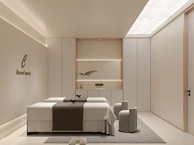 Modern Beauty Hair Salon Interior With Treatment Bed Comfortable Chairs And Minimalist Design 3d model