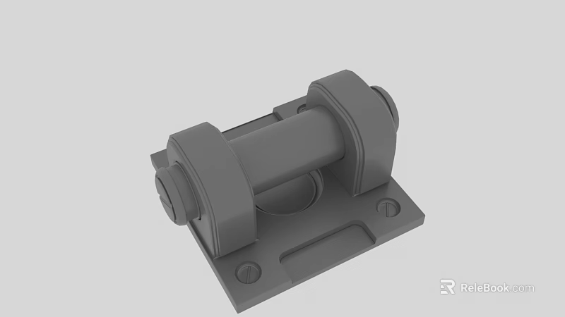 Gray Metal Mechanical Bracket With Base Plate And Bolt Fasteners 3d model 