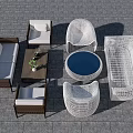 Stylish Outdoor Sofa Set Featuring Wicker Design Round Coffee Table And Rattan Chairs 3d model