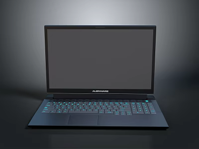 MECHREVO Black Laptop With Blue Backlit Keyboard And Black Screen On Dark Background 3d model