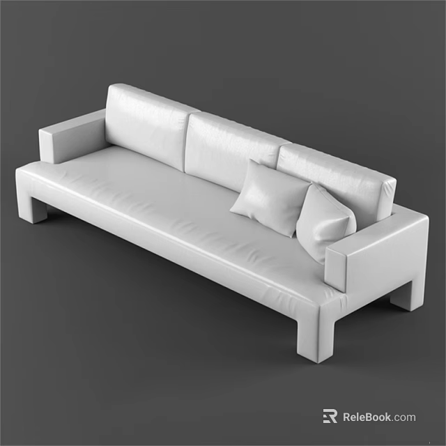 White Leather Multi Person Sofa With Pillows And Modern Simple Design 3d model