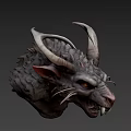 Fierce Dragon Head Game Movie Character With Horns Scales And Sharp Teeth