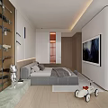 Modern Kids Room Interior With Toy Guns Display Wall Bed White Cabinets And Toy Car