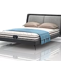 Modern Double Bed With Gray Headboard Beige Pillows And Blue Throw Blanket 3d model