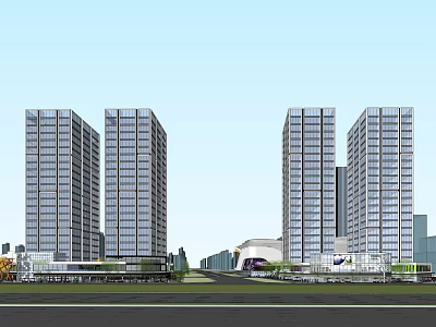 Modern Office Buildings Exterior Design With Tall Glass Facade And Surrounding Road 3d model