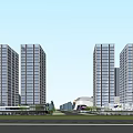 Modern Office Buildings Exterior Design With Tall Glass Facade And Surrounding Road