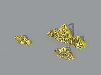 Yellow Hinged Door With Wavy Pattern In Different Sizes On Gray Background 3d model