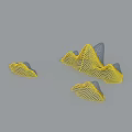 Yellow Hinged Door With Wavy Pattern In Different Sizes On Gray Background