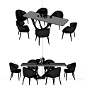 Modern Dining Table Set With Six Black Leather Chairs And Rectangular Top 3d model