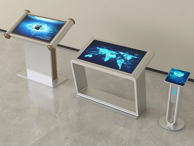 Public Facilities Interactive Floor Standing Touchscreen Kiosks With Digital World Map 3d model