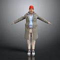 Man Wearing Red Cap Light Blue Shirt And Beige Long Coat With Arms Outstretched