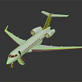 White Business Jet With Yellow Tail And Deployed Stairs On Shiny Surface