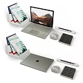 Modern Laptop Setup With Wireless Mouse Stylus Pen Notebook And Books 3d model