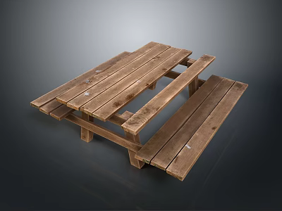 Wooden Picnic Dining Table With Attached Benches Solid Wood Simple Design For Outdoor Use 3d model
