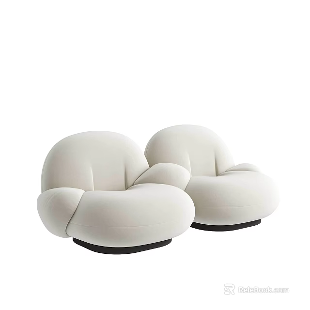 Comfortable Modern White Two Seater Sofa With Rounded Design And Black Base 3d model 