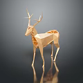 Golden Polygonal Deer Sculpture Model on Dark Background with Shiny Reflection 3d model