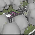 Modern Parking Lot With Trees Parking Spaces White Car Pink Markings And Green Landscaping